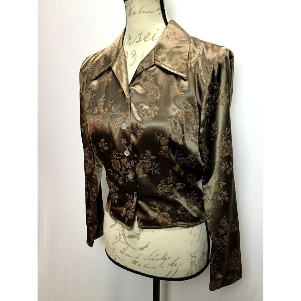 Asian Inspired, Cropped, L/S, Jacquard Blouse